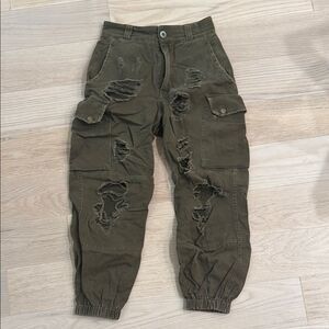 Carmar Distressed Cargo jogger Pants in Olive Green